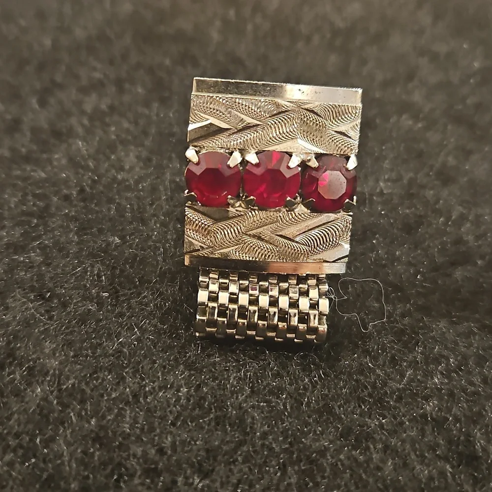 Vintage Silver and Red Gemstone Cufflinks